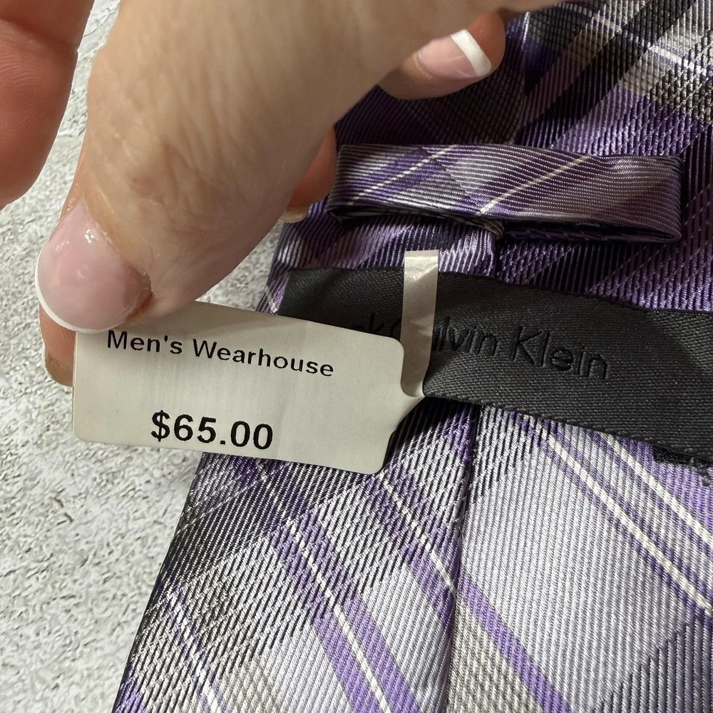 Ck Calvin Klein Silk Tie Mens One Size Purple‎ Plaid Made In China Necktie